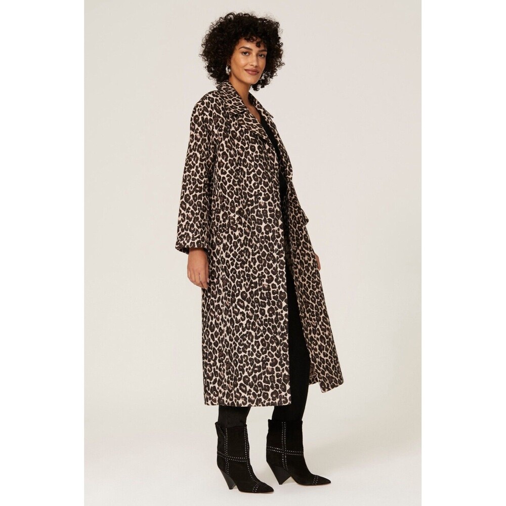 NWOT Victor Alfaro Womens Size XS Leopard Jacquard Long Coat Oversized Fit - Picture 2 of 12